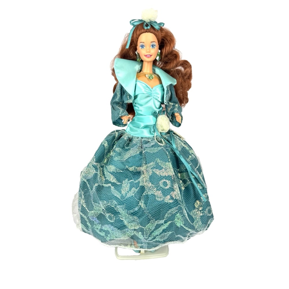 Vintage 1994 Barbie Emerald Elegance Doll Stand Included Green Gown Special